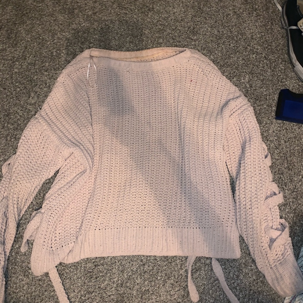 Tie sleeves blush sweater